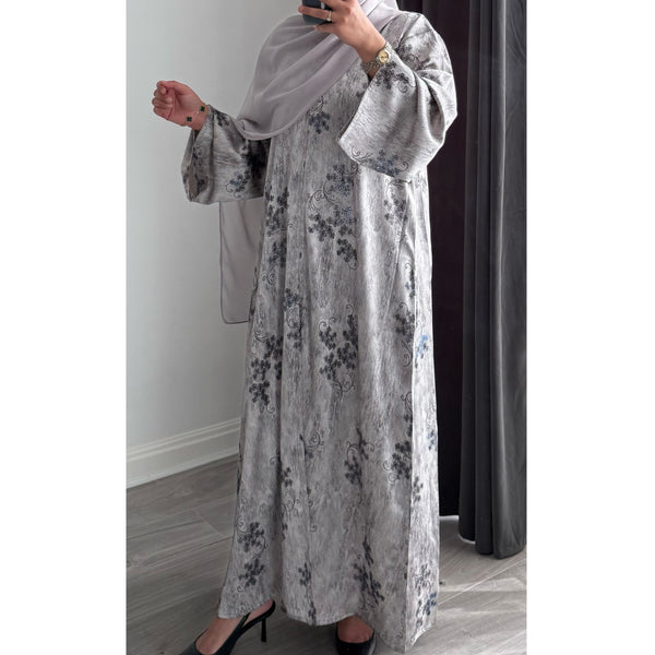 LIMITED EDITION HIBA OPEN ABAYA WITH BUTTONS - GREY