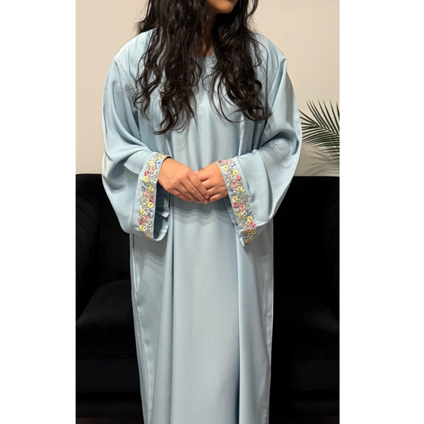 AIRAH CLOSED LACE ABAYA WITH POCKET BABY BLUE