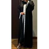 SAMIA LACE OPEN ABAYA WITH BUTTONS - WHITE
