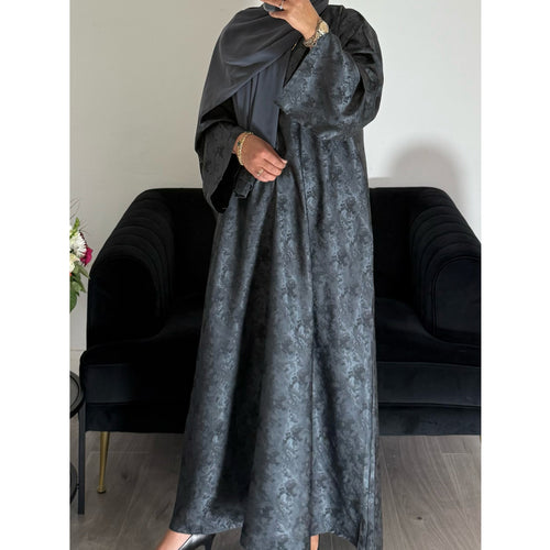 AZRA JACQUARD PRINT CLOSED ABAYA DARK GREY