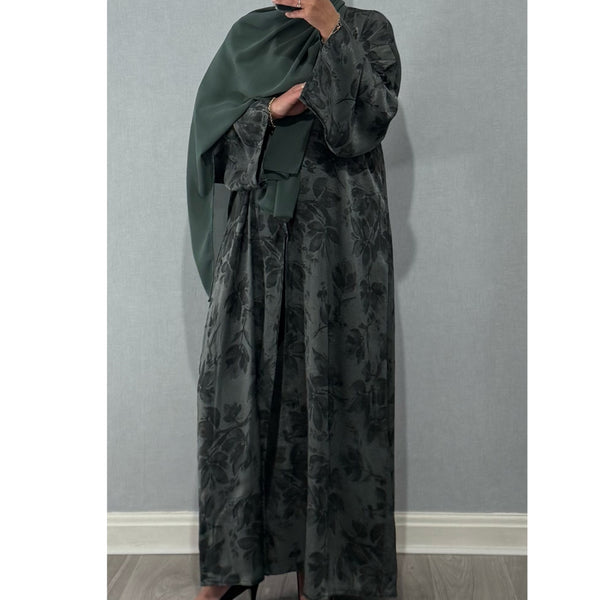 ANEESA FLOWER OPEN ABAYA GREEN