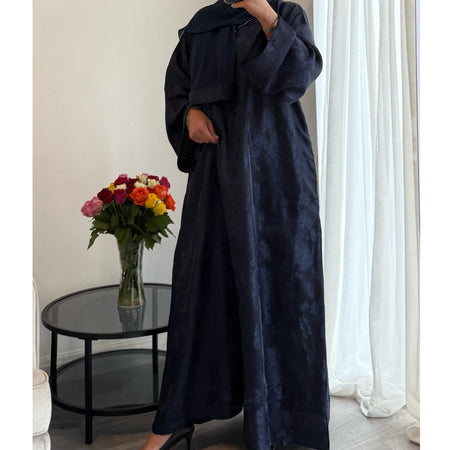 CLOSED MARBLE PRINT ABAYA WITH MATCHING HIJAB BLUE