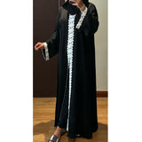 SAMIA LACE OPEN ABAYA WITH BUTTONS - WHITE