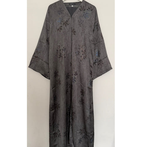 LIMITED EDITION HIBA OPEN ABAYA WITH BUTTONS - DARK GREY