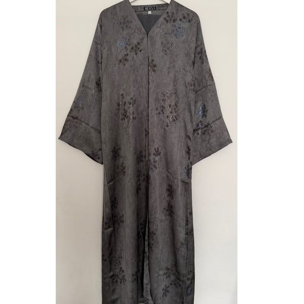 LIMITED EDITION HIBA OPEN ABAYA WITH BUTTONS - DARK GREY