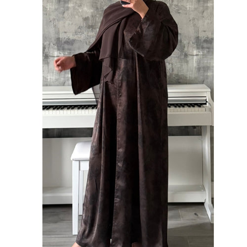 ANEESA FLOWER OPEN ABAYA BROWN
