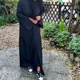 BLACK OPEN LINEN ABAYA