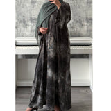 TIE DYE MARBLE OPEN ABAYA WITH BUTTONS - GREEN