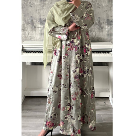 AZRA JACQUARD CLOSED PRINT ABAYA KHAKI