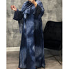 CLOSED MARBLE PRINT ABAYA WITH MATCHING HIJAB BLUE