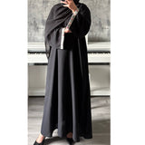 BLACK CLOSED ABAYA WITH STONES - PASTEL