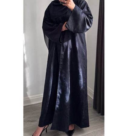 DEENA JACQUARD OPEN ABAYA WITH BUTTONS BLACK
