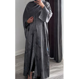 LIMITED EDITION HIBA OPEN ABAYA WITH BUTTONS - DARK GREY