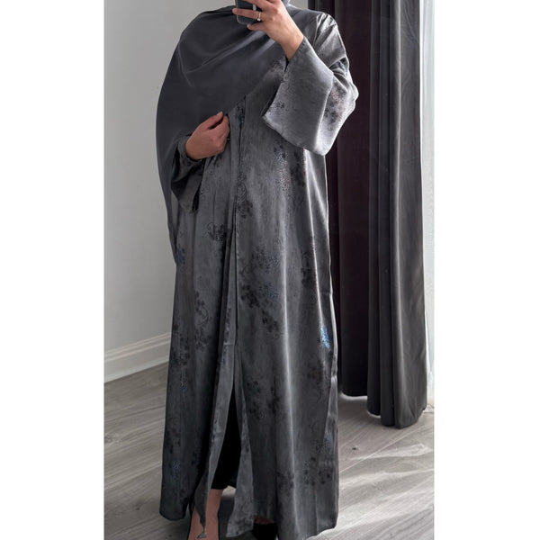 LIMITED EDITION HIBA OPEN ABAYA WITH BUTTONS - DARK GREY