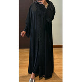 SAMIA LACE OPEN ABAYA WITH BUTTONS - BLACK