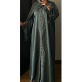 SIYAANA OPEN LACE ABAYA WITH BUTTONS - GREEN