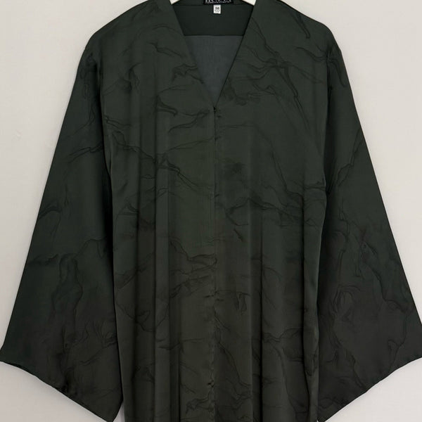 MARBLE PRINT OPEN ABAYA WITH BUTTONS FOREST GREEN