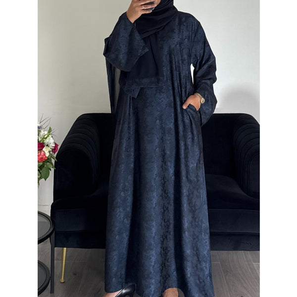 AZRA JACQUARD CLOSED PRINT ABAYA NAVY