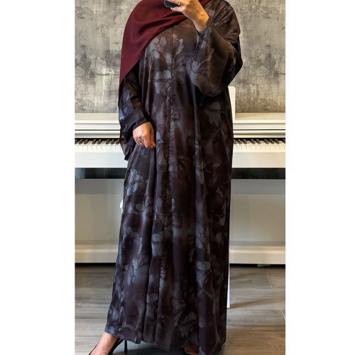 LIMITED EDITION 2 PIECE SET YUSRA 3.0 OPEN ABAYA WITH BUTTONS - PLUM