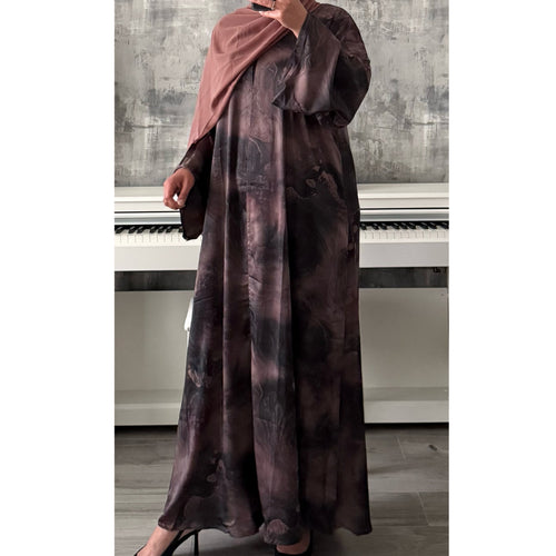 MARBLE PRINT 2.0 OPEN ABAYA WITH BUTTONS - PINK MIX