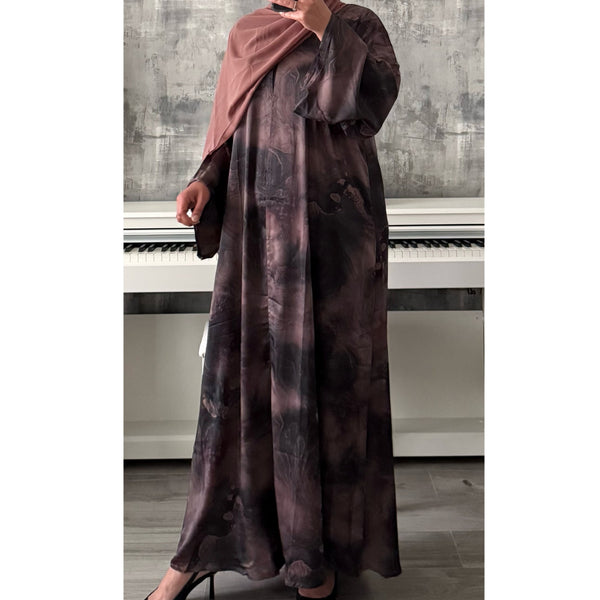 MARBLE PRINT 2.0 OPEN ABAYA WITH BUTTONS - PINK MIX