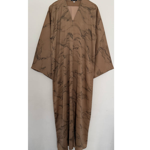 MARBLE PRINT OPEN ABAYA WITH BUTTONS SAND