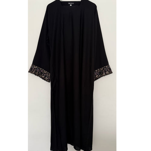 ANEEQA - closed embellished abaya with pocket black mix