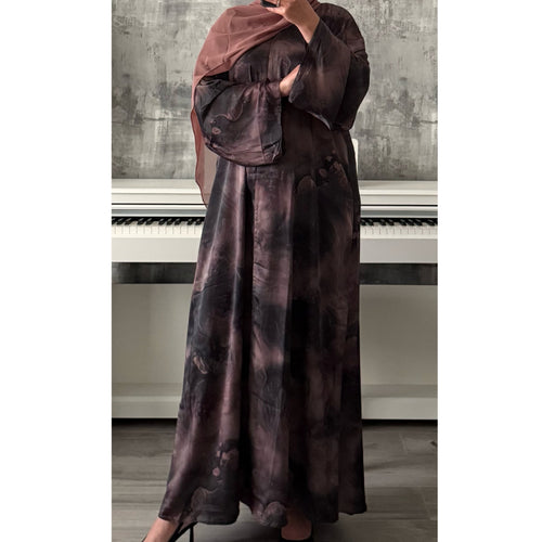 MARBLE PRINT 2.0 OPEN ABAYA WITH BUTTONS - PINK MIX