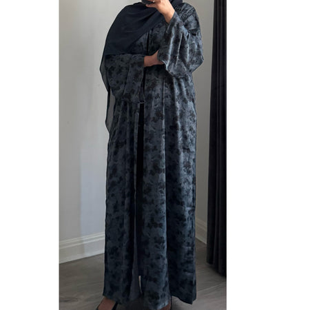 DEENA JACQUARD OPEN ABAYA WITH BUTTONS BLACK