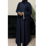 AIRAH CLOSED LACE ABAYA WITH POCKET NAVY BLUE