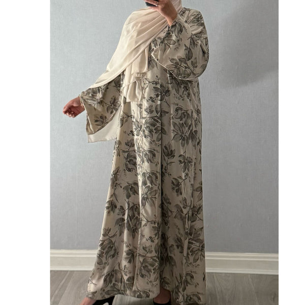 ANEESA FLOWER OPEN ABAYA STONE