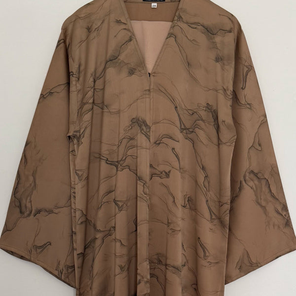 MARBLE PRINT OPEN ABAYA WITH BUTTONS SAND