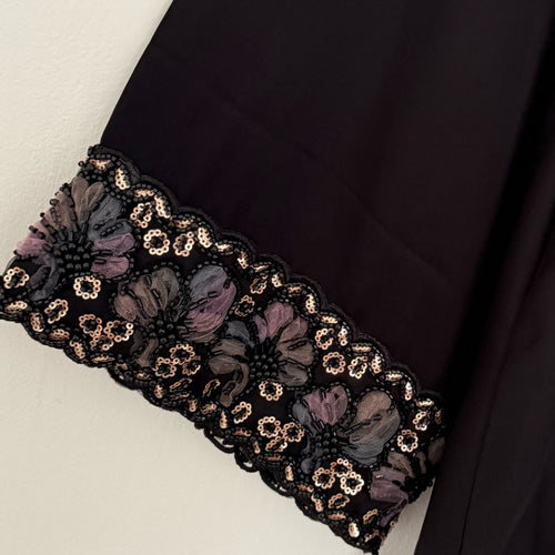 ANEEQA - closed embellished abaya with pocket black mix