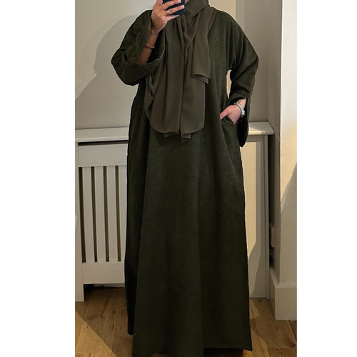 CORDUROY CLOSED 2 POCKET ABAYA KHAKI