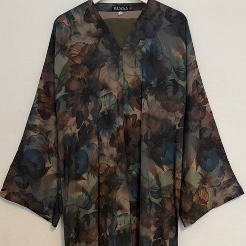 YUSRA 2.0 OPEN ABAYA WITH BUTTONS - BLUE/GREEN