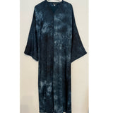 TIE DYE MARBLE OPEN ABAYA WITH BUTTONS - Teal blue