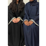 AIRAH CLOSED LACE ABAYA WITH POCKET NAVY BLUE