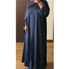 SIYAANA OPEN LACE ABAYA WITH BUTTONS - NAVY