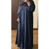 SIYAANA OPEN LACE ABAYA WITH BUTTONS - NAVY