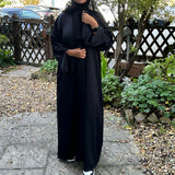 BLACK OPEN LINEN ABAYA