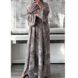 TIE DYE MARBLE OPEN ABAYA WITH BUTTONS - Mauve