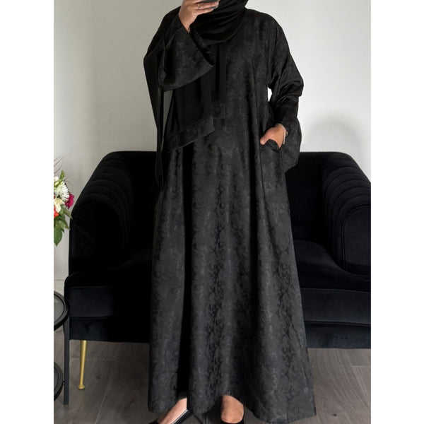 AZRA JACQUARD CLOSED PRINT ABAYA BLACK
