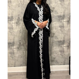 SIYAANA OPEN LACE ABAYA WITH BUTTONS WHITE