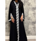 SIYAANA OPEN LACE ABAYA WITH BUTTONS WHITE