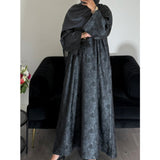 AZRA JACQUARD PRINT CLOSED ABAYA DARK GREY