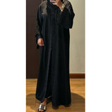 SAMIA LACE OPEN ABAYA WITH BUTTONS - BLACK