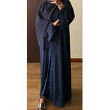 SIYAANA OPEN LACE ABAYA WITH BUTTONS - NAVY