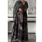 TIE DYE MARBLE OPEN ABAYA WITH BUTTONS - GREEN