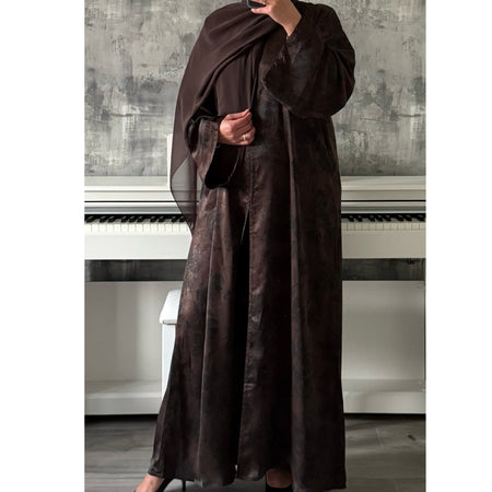 AZRA JACQUARD CLOSED PRINT ABAYA KHAKI