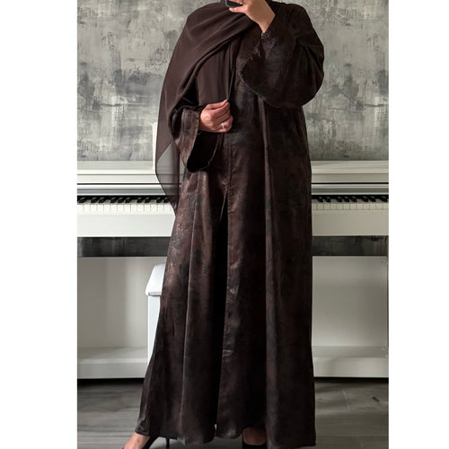 ANEESA FLOWER OPEN ABAYA BROWN